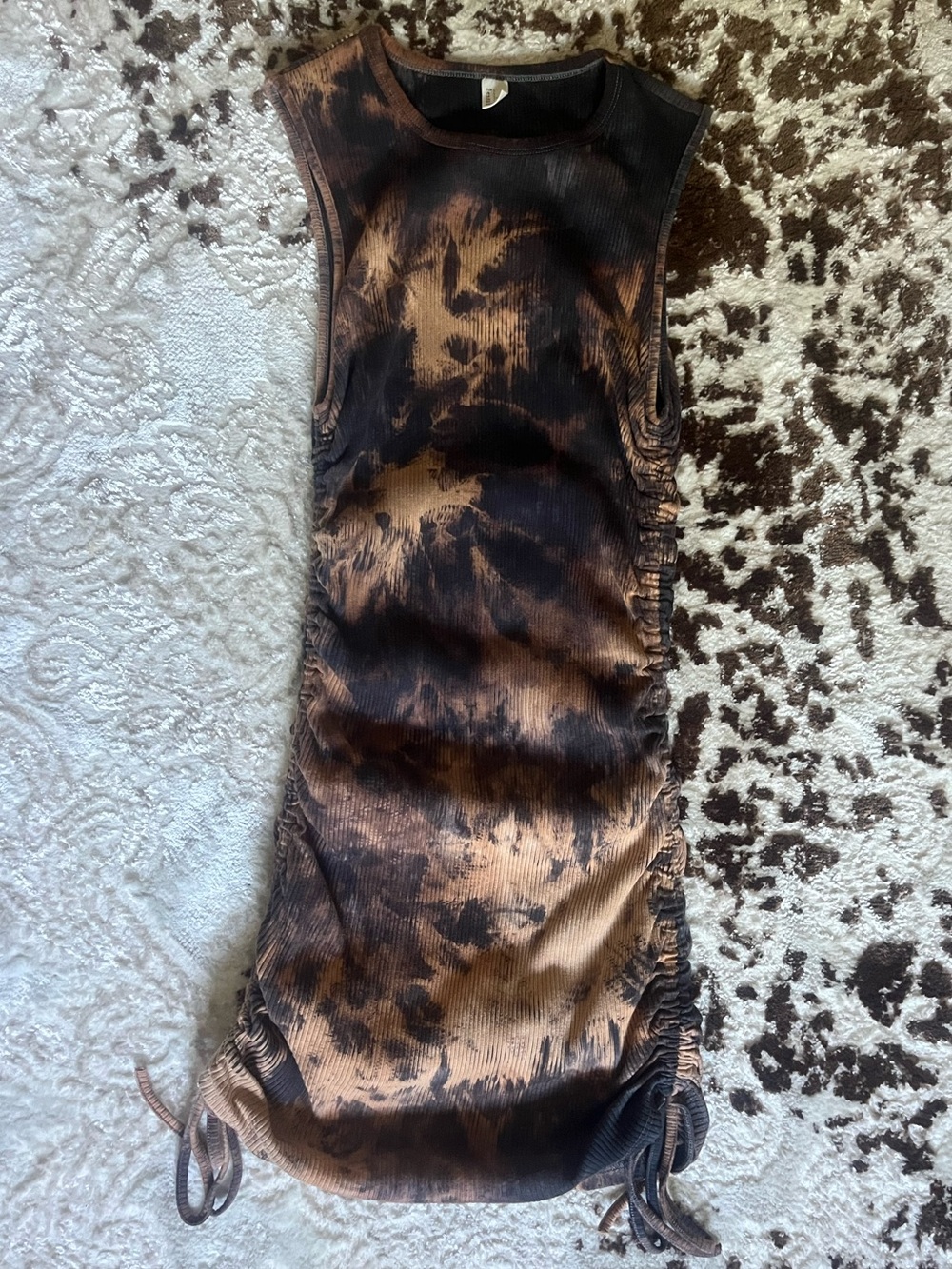 Amazon Brown and Black Tie-Dye Sleeveless Ruched Mini Dress